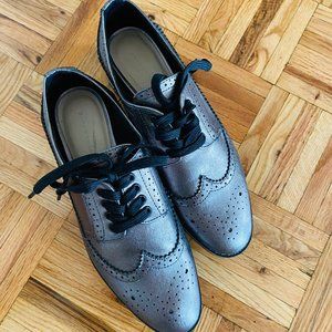 Zara silver metallic oxford platform shoes